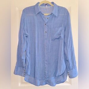 Free People Blue Chambray Long Sleeve Button Front Shirt